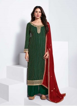 Green Color Georgette Embroidered Suit