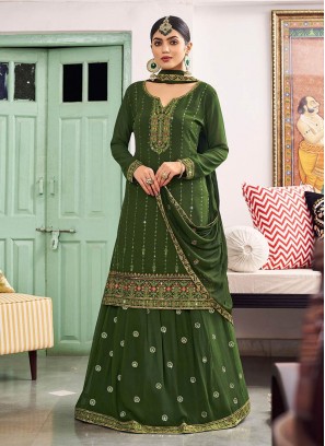 Green Color Georgette Embroidered Suit With Lehenga
