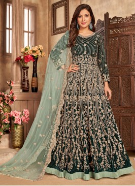 Green Color Georgette Floor Length Suit