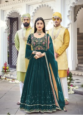 Green Color Georgette Floor Length Suit