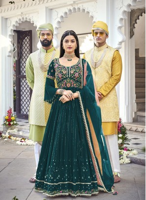 Green Color Georgette Floor Length Suit