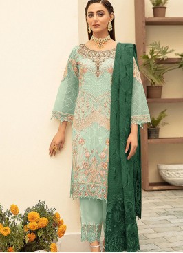 Green Color Georgette Heavy Multy Thred Semi Stitched Suits