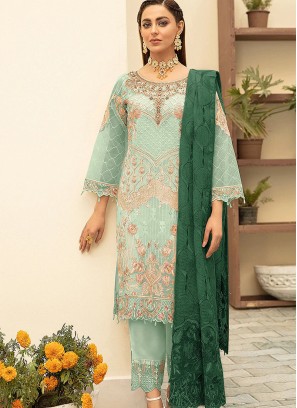 Green Color Georgette Heavy Multy Thred Semi Stitched Suits