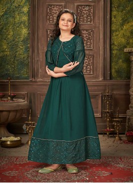Green Color Georgette Kids Gown
