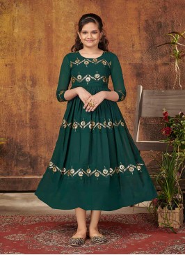 Green Color Georgette Kids Wear