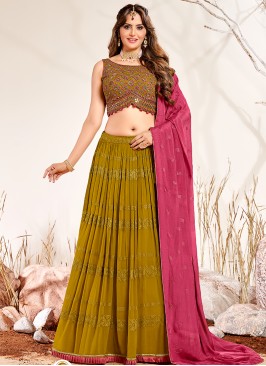 Green Color Georgette Lehenga For Mehndi