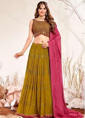 Green Color Georgette Lehenga For Mehndi