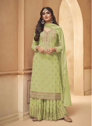 Green Color Georgette Palazzo Suit