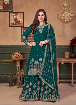 Green Color Georgette Palazzo Suit