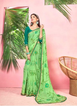 Green Color Georgette Printed Saree