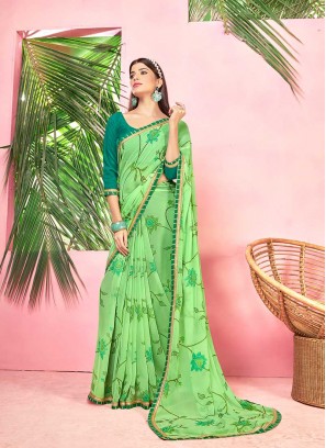 Green Color Georgette Printed Saree