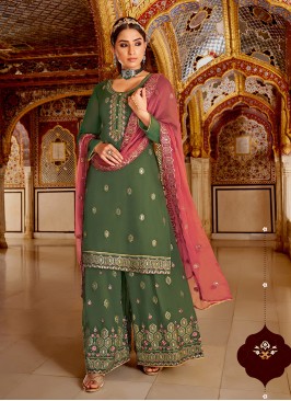 Green Color Georgette Readymade Palazoo Suit
