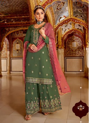 Green Color Georgette Readymade Palazoo Suit