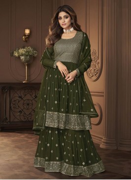 Green Color Georgette Sequins Embroidered Plazzo Suit