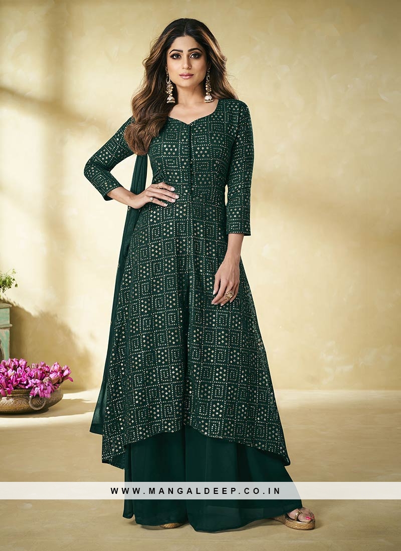 Green color palazzo suit top
