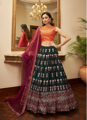 Green Color Georgette Sequins Work Lehenga