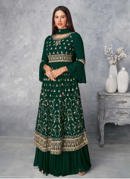 Green Color Georgette Sequins Work Sharara Suit
