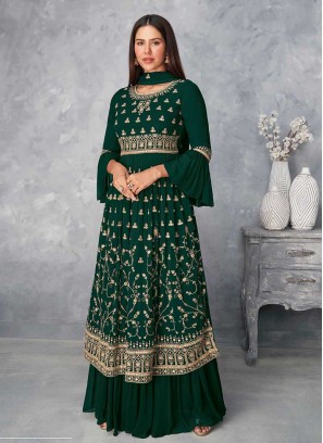 Green Color Georgette Sequins Work Sharara Suit