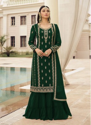 Green Color Georgette Shrara Suit