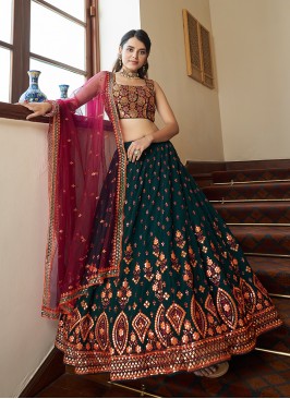 Green Color Georgette Thread Work Lehenga