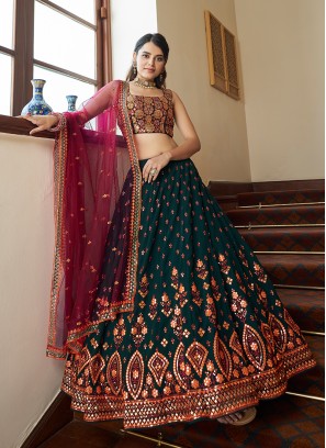 Green Color Georgette Thread Work Lehenga