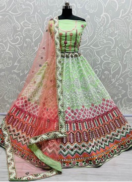 Green Color Georgette Thread Work Lehenga