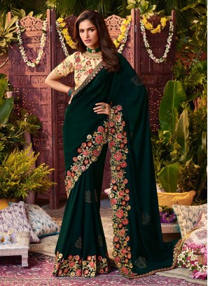 Green Color Georgette Wedding Wear Saree