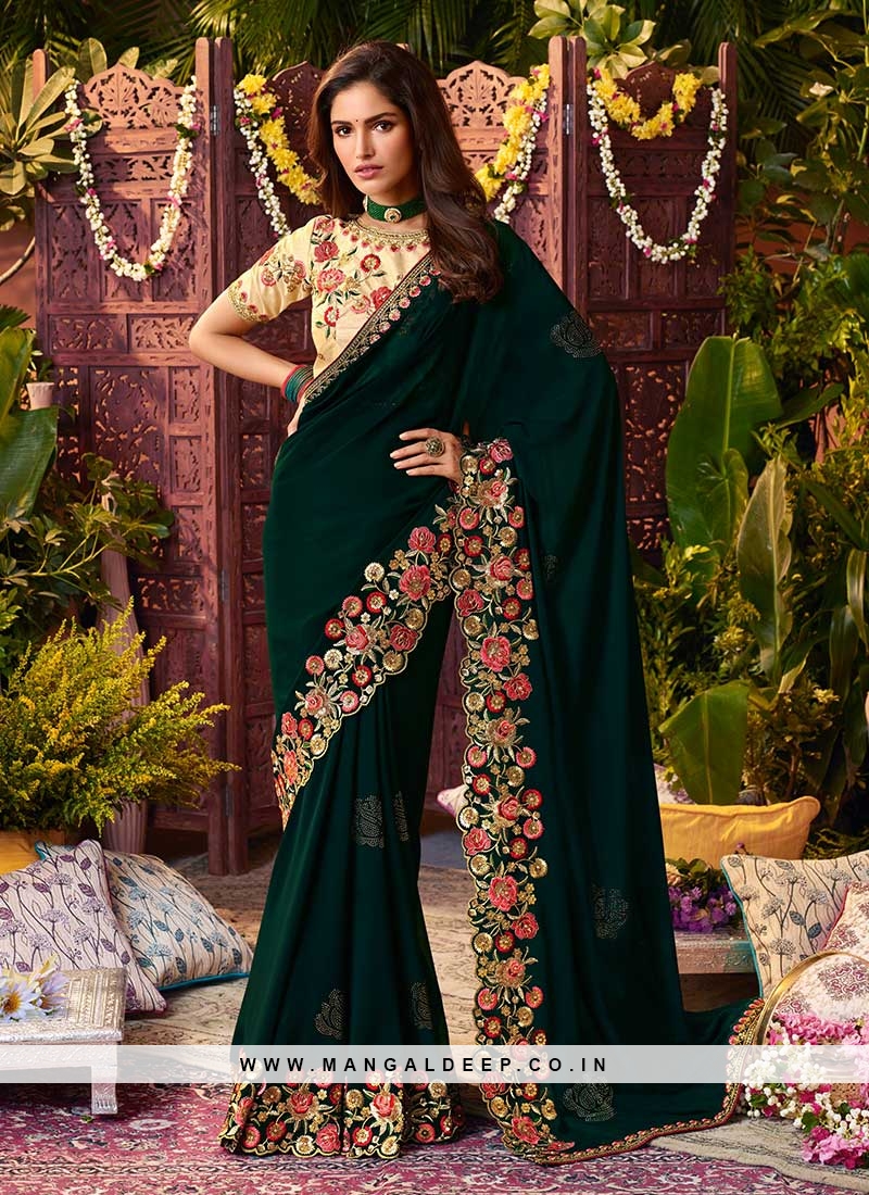 Buy Heavy Satin Georgette Bridal Saree in Maroon Color Online - SREV2875 |  Appelle Fashion