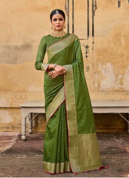 Green Color Jacquard Silk Saree
