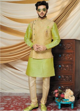 Green Color Kurta With Jacket