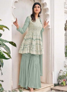 Green Color Latest Sharara For Girls