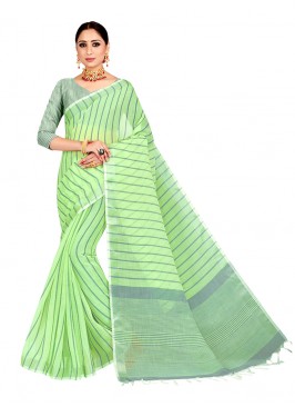 Green Color Linen Elegant Saree