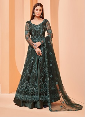 Green Color Long Choli Lehenga