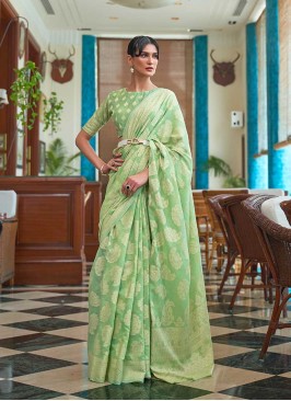 Green Color Lucknowi Work Saree