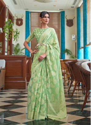 Green Color Lucknowi Work Saree