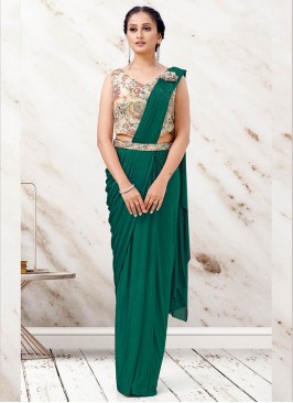 Green Color Lycra Ready To Wear Saree