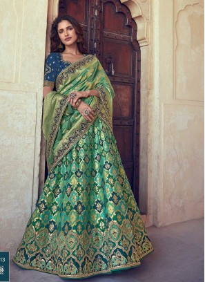 Green Color Mehndi Wear Lehenga