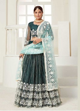 Green Color Net Embroidered Latest Lehenga