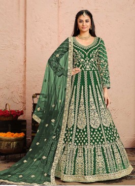 Green Color Net Embroidered Long Suit