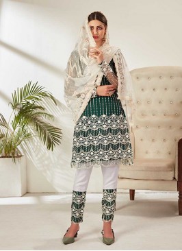 Green Color Net Embroidered Pakistani Suit