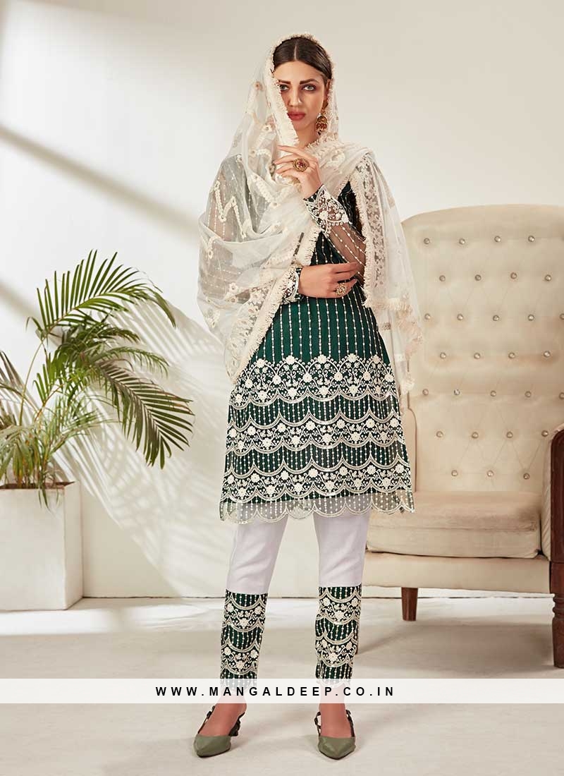 Green Color Net Embroidered Pakistani Suit