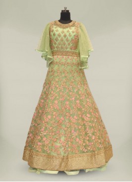Green Color Net Resham Work Anarkali Gown