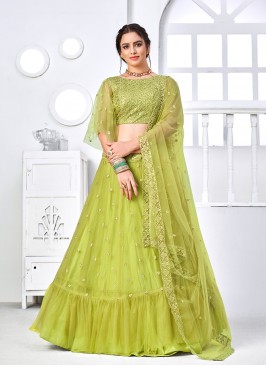Green Color Net Sequins Work Lehenga