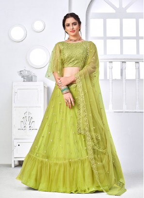 Green Color Net Sequins Work Lehenga