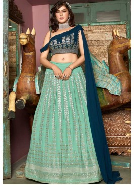 Green Color One Shoulder Choli Lehenga