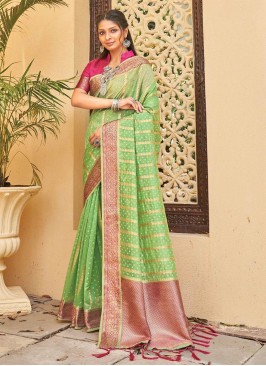 Green Color Organza Festive Wear Saree