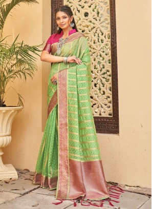 Green Color Organza Festive Wear Saree