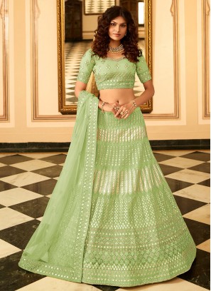 Green Color Organza Gota Patti Work Lehenga