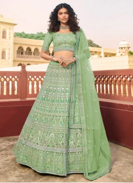 Green Color Organza Mehndi Wear Lehenga