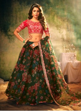 Green Color Organza Printed Lehenga Choli